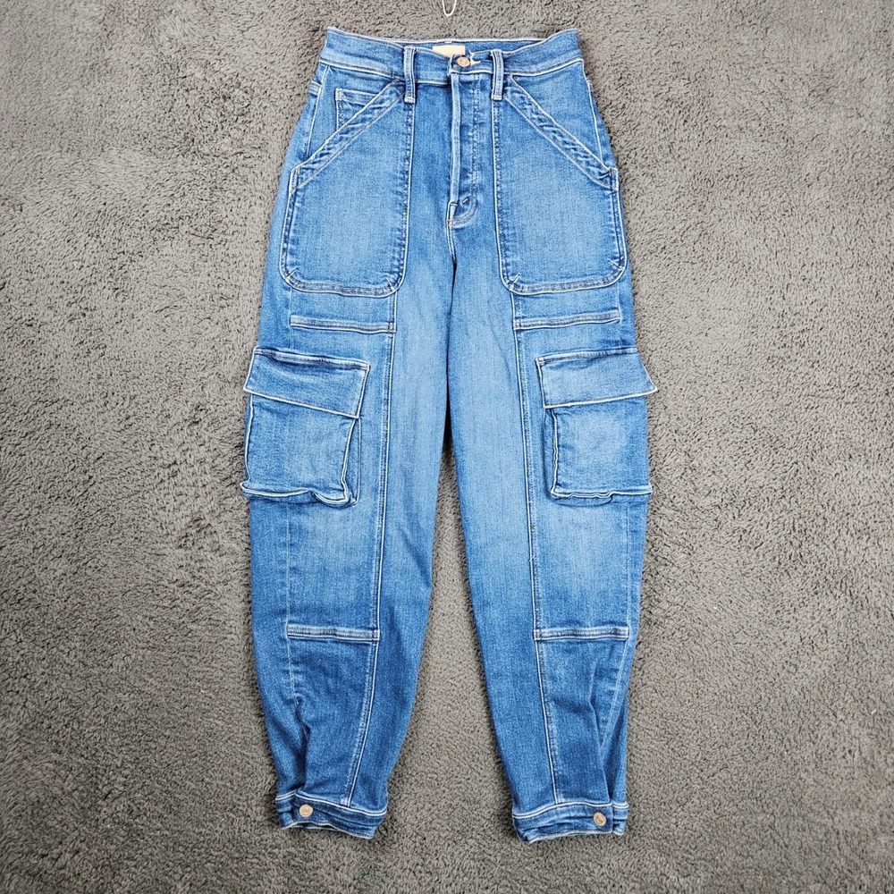 MOTHER‎ The Catch All Cargo Jeans High Rise Tapered Medium Wash Blue Denim 26
